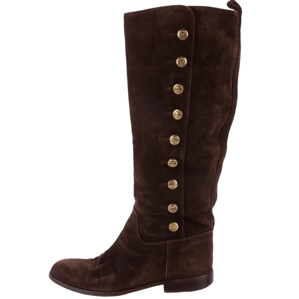 Chanel CC Button Suede Boots
